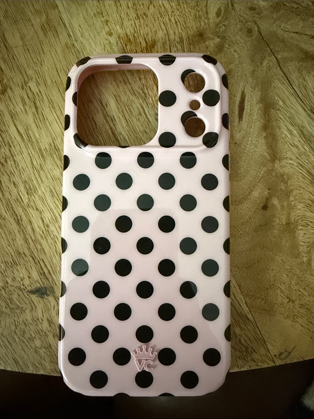 Velvet Caviar Pink Phone Case with Black Polka Dots I Phone 17 Pro